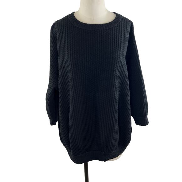 COS Black 3/4 Sleeve Cotton Blend Round Neck Knubby Pullover Sweater M Medium - Picture 1 of 7